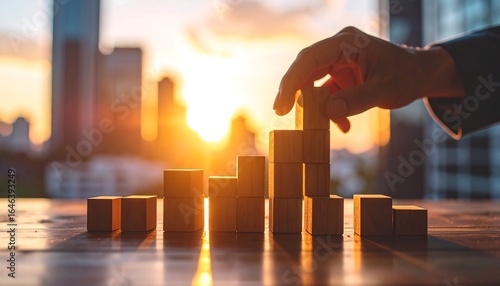 Hand building a wooden block tower