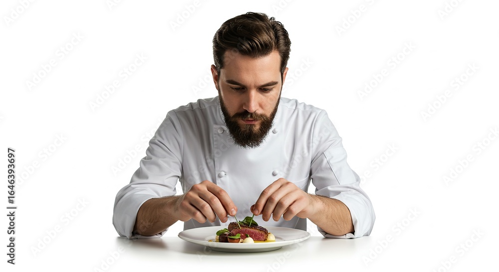 Skilled Chef Expertly Garnishes Gourmet Dish with Fresh Herbs Isolated on Transparent Background Skilled Chef Expertly Garnishes Gourmet Dish with Fresh Herbs Isolated on Transparent Background