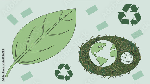Leaf Earth Nest & Recycling Symbol Graphic Concept Eco-Friendly Design