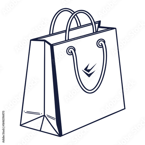 Line art of a shopping bag with handles outlined in simple monochrome style