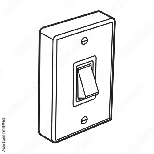 Modern electrical switch with a button in black and white illustration