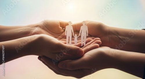 Family held in hands illustration