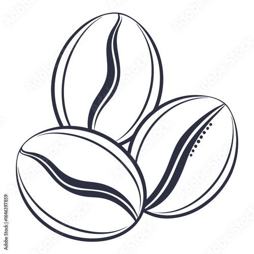 Monochrome Coffee Beans Illustration: Aromatherapy Brew Symbol Isolated