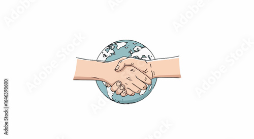 Global Partnership Handshake Illustration Symbolizing International Collaboration and Agreement for Business, Commerce, or Charitable Initiatives