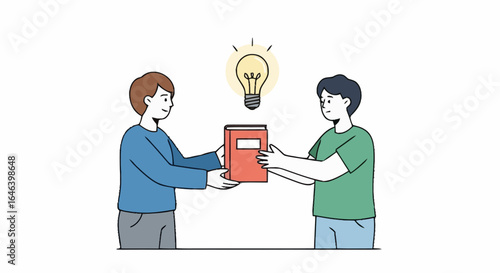 Conceptual illustration of knowledge transfer and collaboration, ideal for educational resources, training materials, and intellectual property concepts.
