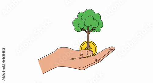 Hand Holding a Sprout Growing from a Coin Representing Investment and Financial Growth Concepts for Sustainable Future and Business Success