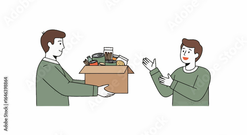Illustration Depicting Charitable Food Donation, Promoting Community Support and Social Responsibility Initiatives, Suitable for NGOs and Charity Campaigns