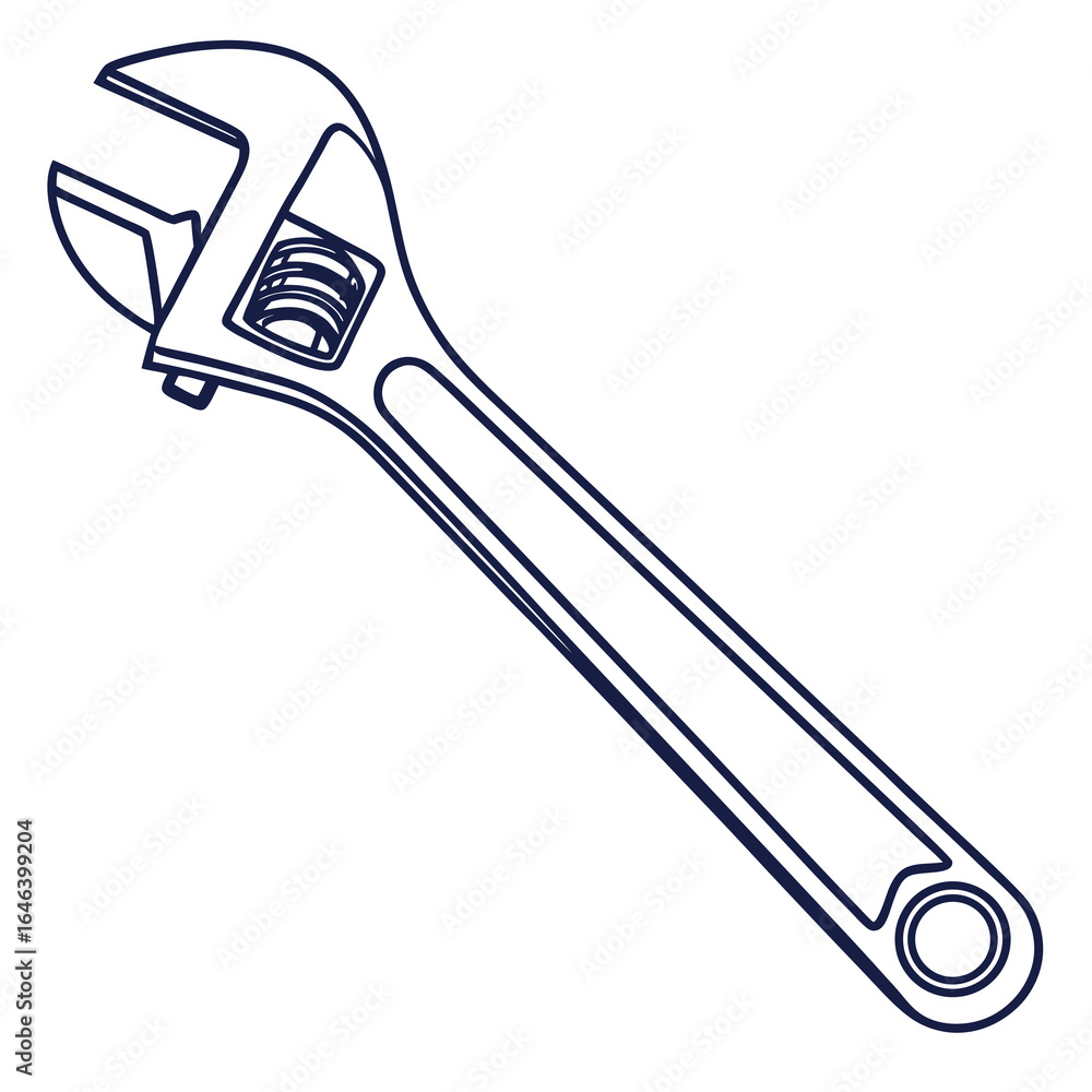 Obraz premium Outline of Adjustable Wrench Isolated on White Background for DIY Concepts