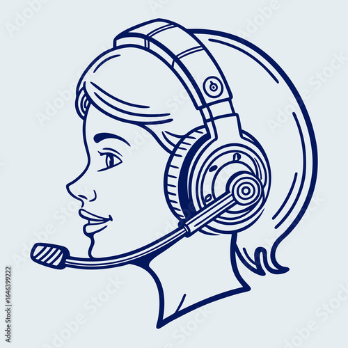 Outline of Female Operator with Headset for Customer Service and Support