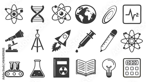 Science and Technology Icons - Vector Black and White Elements Set