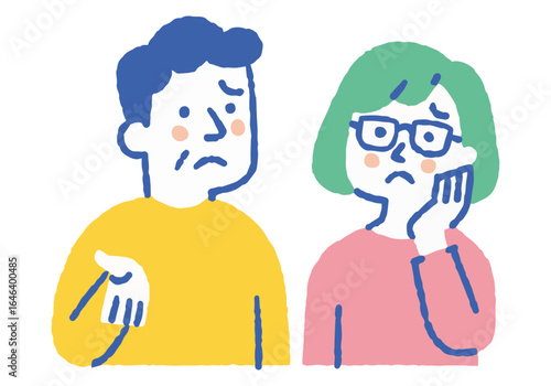 Middle-aged men and women with troubled expressions_Color