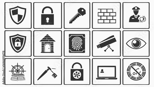 Security and Surveillance Icons: Protection, Access, and Data Safety