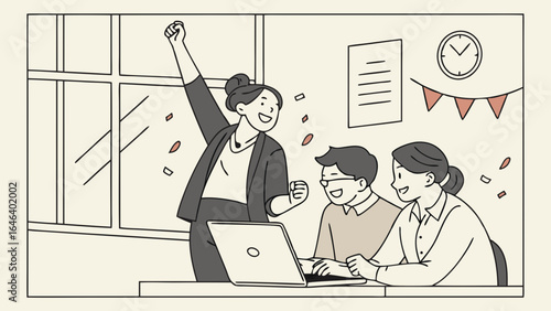 Team Celebrating Success: Businesspeople Cheering after Project's