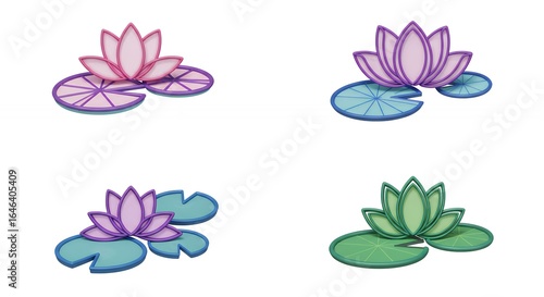 Four colorful outline lotus illustrations