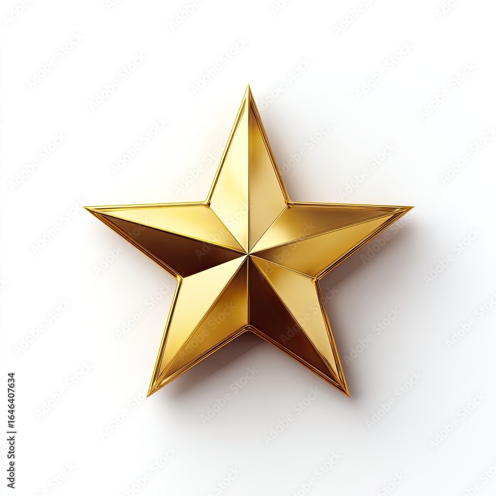 Fototapeta premium Golden star, 3D render, isolated on white