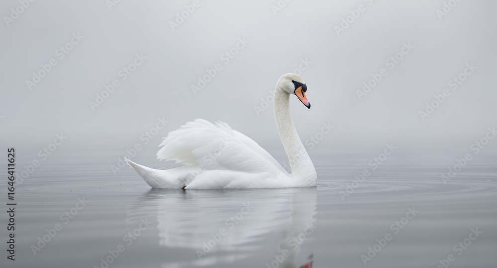 Fototapeta premium Elegant White Swan Gracefully Swimming on Calm Water