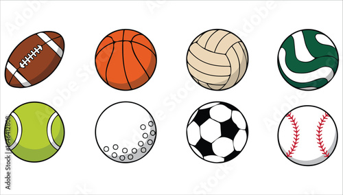 playful athletic balls collection vector graphic plain backdrop