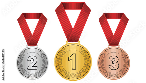 realistic champion medals collection vector graphic plain background