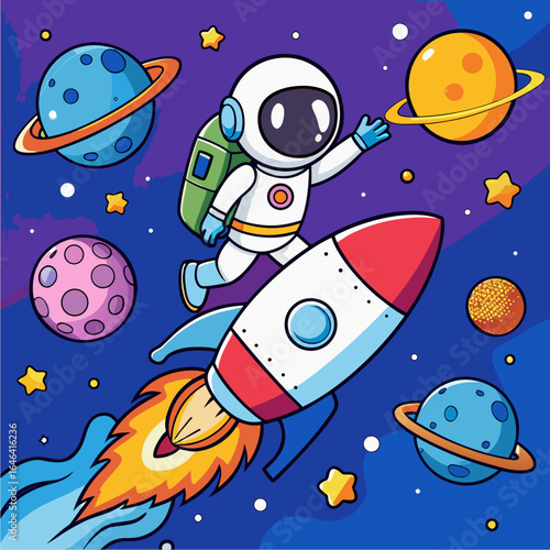 astronaut riding a tiny rocket