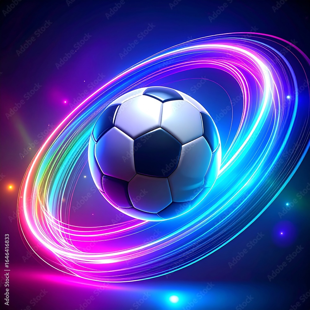 Obraz premium Soccer ball in vibrant neon light