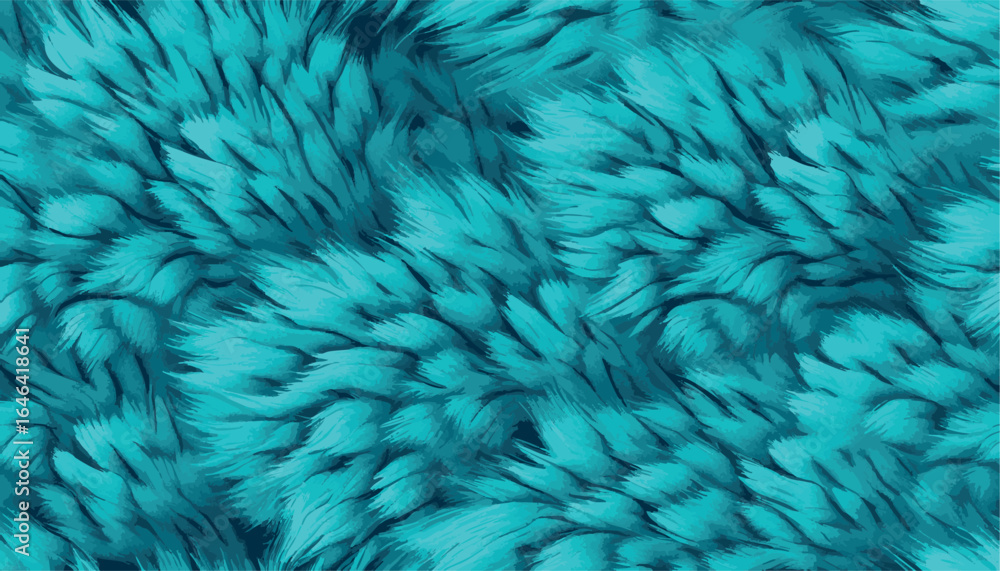 Obraz premium Turquoise fluffy fur texture in close-up view, resembling animal fur or faux fur, ideal for textile backgrounds, surface design, or creative patterns in fashion and digital art.