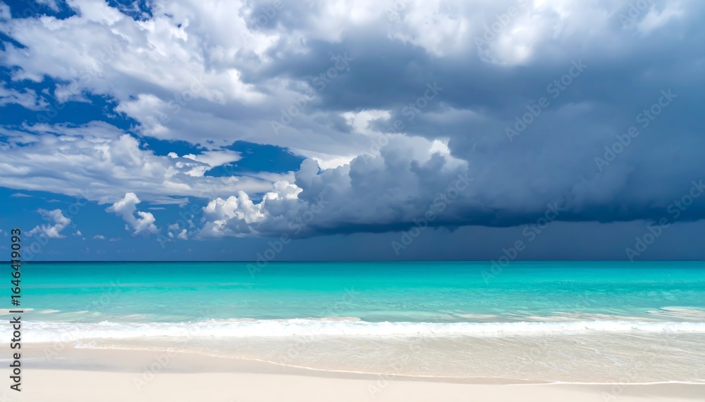 Fototapeta premium Tropical beach with storm clouds, and turquoise sea.