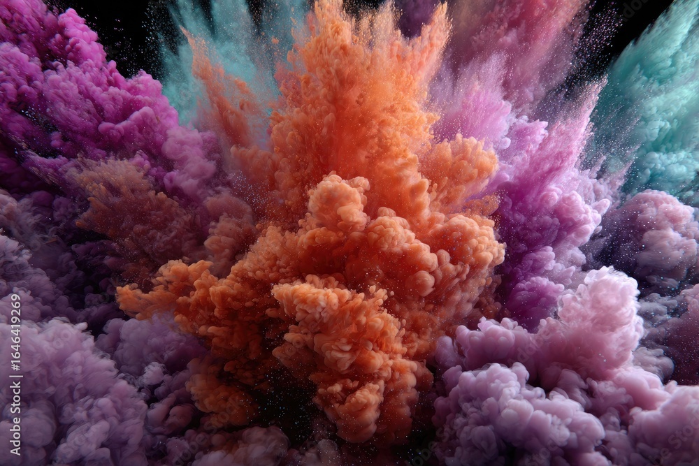 Colorful explosion of vibrant dyes. A dynamic display of swirling, abstract hues erupting in a chaotic, yet beautiful, display of colors against a dark background. Colorful explosion of vibrant dyes. A dynamic display of swirling, abstract hues erupting in a chaotic, yet beautiful, display of colors against a dark background.