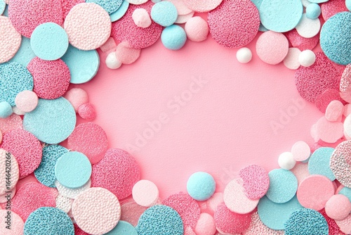 Pink backdrop framed by pastel sprinkles