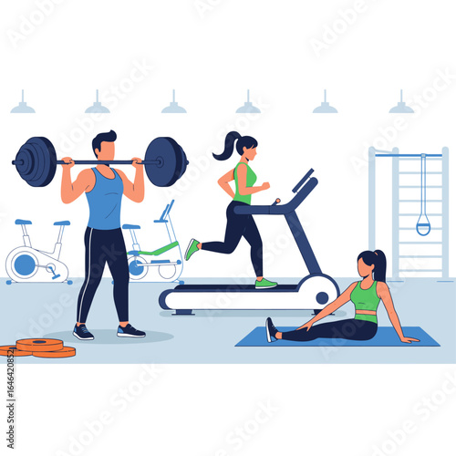 Fitness enthusiasts exercising at the gym, pursuing healthy lifestyles and physical fitness