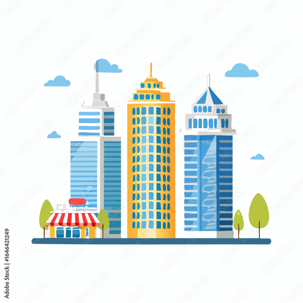 Obraz premium Modern city building icons in flat vector style