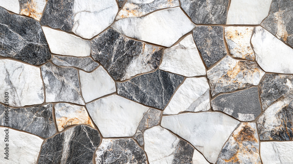 Fototapeta premium Irregular stone wall texture grey white and brown tones natural stone pattern