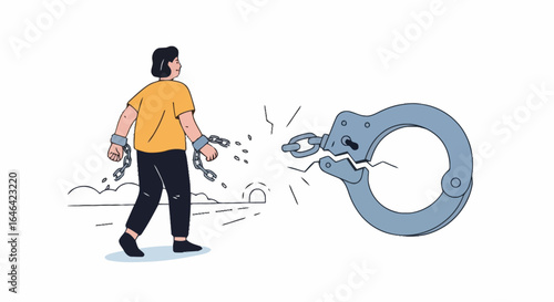 Breaking Free Illustration Representing Overcoming Obstacles and Achieving Freedom. Ideal for Mental Health Campaigns, Personal Development Resources, or Social Justice Advocacy.