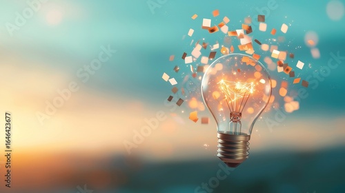 Illuminating ideas creative light bulb concept serene landscape digital art warm environment close-up view inspiration