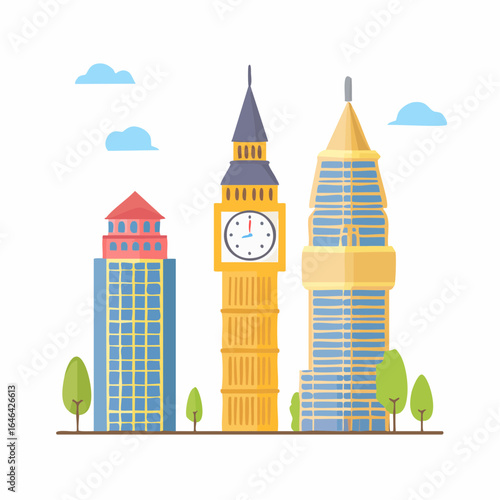 Famous landmarks and iconic buildings in flat vector illustration