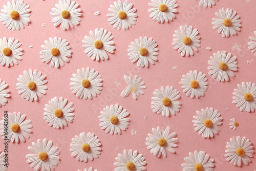 White daisies arranged on a pale pink background