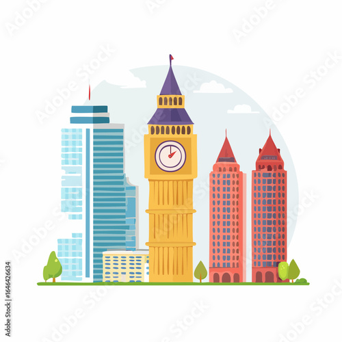 Famous landmarks and iconic buildings in flat vector illustration