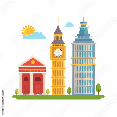 Famous landmarks and iconic buildings in flat vector illustration