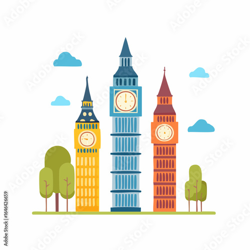 Famous landmarks and iconic buildings in flat vector illustration