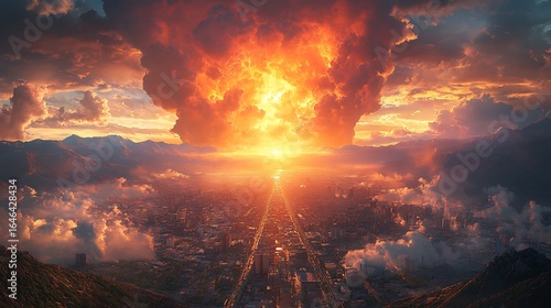 Dramatic Sunset Over City Explosive Sky  Mountain Scenery with Cinematic View.