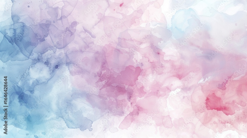 Fototapeta premium Abstract watercolor background with soft pink and blue hues blending together. The design features a smooth, flowing texture, ideal for artistic projects.