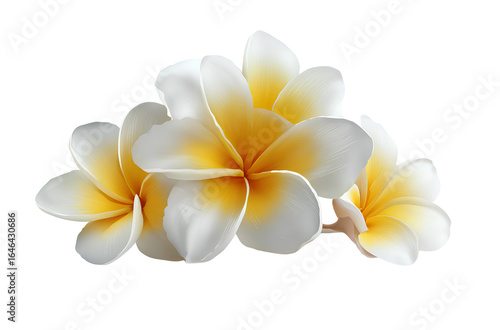 White and yellow frangipani flowers isolated on a white background, vector illustration with simple lines, no shadows,.