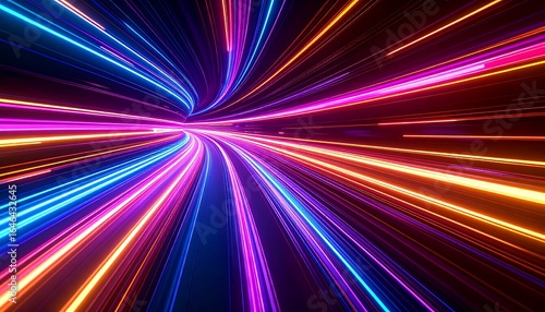 Neon light streaks in a tunnel
