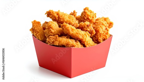 fried chicken in a red paper box isolated on white background