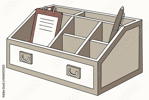Desk organizer with compartments a drawer and office supplies