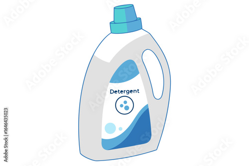 Cartoon illustration of a blue and white laundry detergent bottle