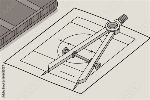Architectural drawing tools on a blueprint with compass