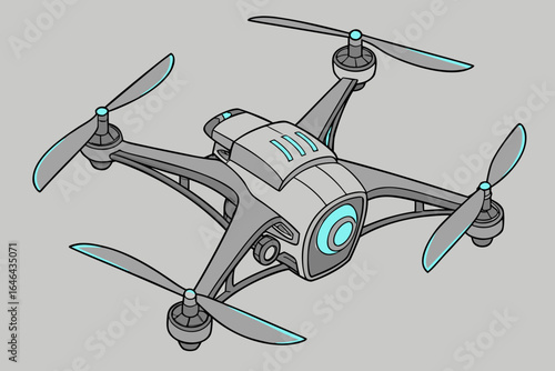 Modern quadcopter drone with blue accents and camera