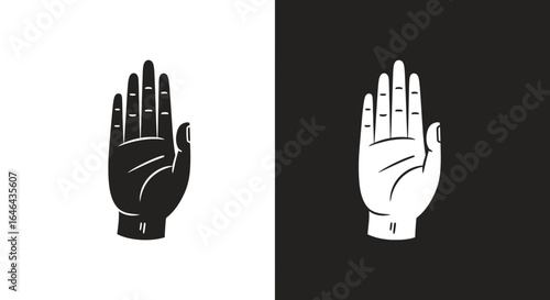 Open Hand Gesture Black and White Icon Raised Palm.