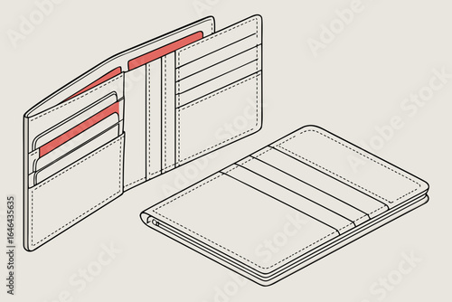 Minimalist bi fold wallet with card slots and red accent