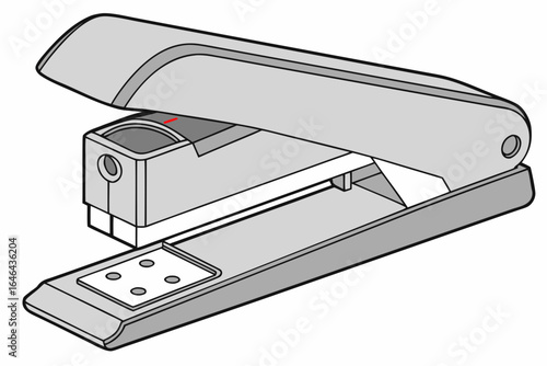 Illustration of a modern gray stapler with an open top
